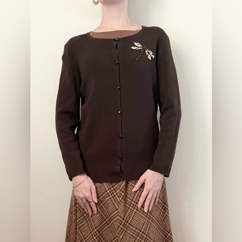 Brown Vintage Dragonfly Cardigan Sweater
